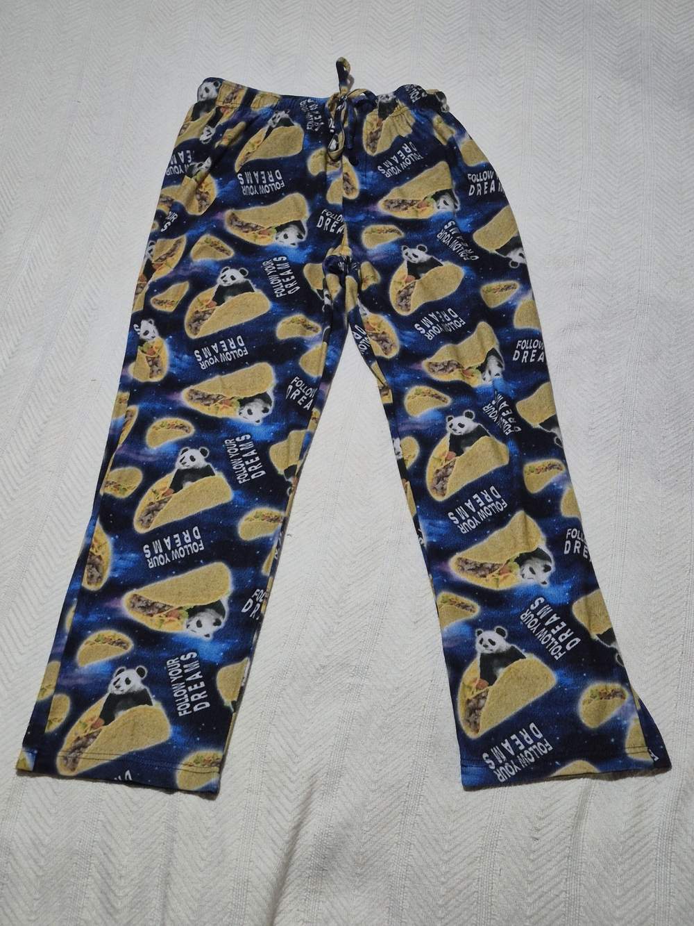 Briefly Stated Mens Pajama Pants Size Medium Galaxy Panda Taco Follow Your Dream